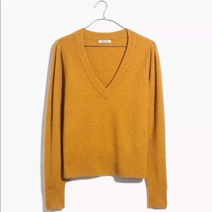 🍯 Madewell Mustard Yellow Westgate V-neck Sweater in Coziest Yarn Size Medium